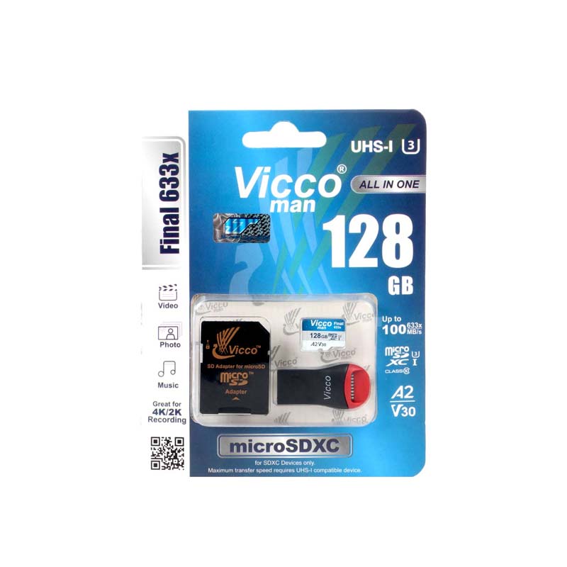 کارت حافظه 128 گیگابایت ویکومن مدل Vicco Man Final 633x U3 - ALL IN ONE